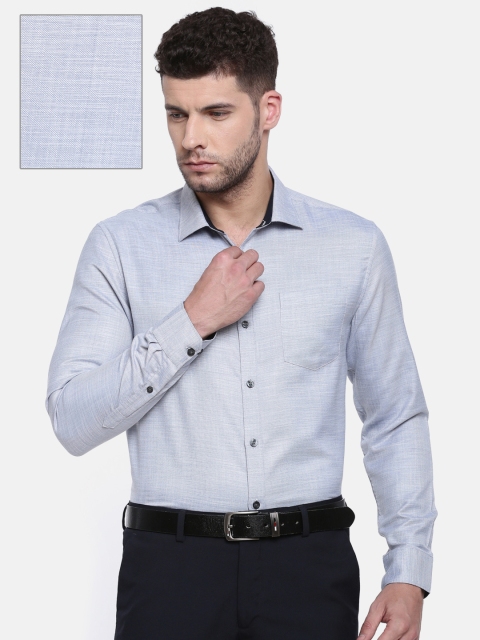 Excalibur Men Blue Self Design Regular Fit Formal Shirt