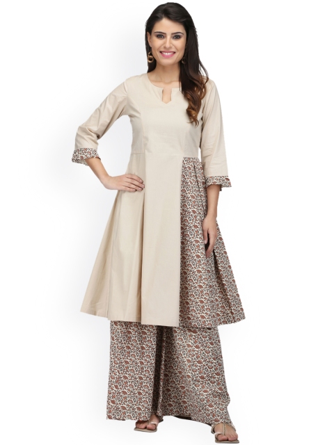 Abhishti Women Beige Printed Kurta with Palazzos