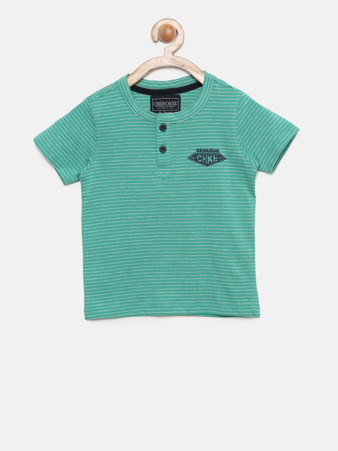 Cherokee Boys Green Striped Henley Neck T-shirt