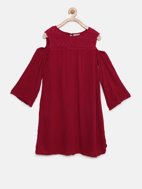 Cherokee Girls Maroon Solid A-Line Dress