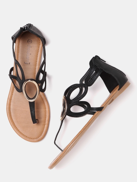DressBerry Women Black Solid Cut-Out Open Toe Flats