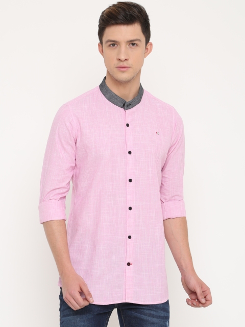 Cross Court Men Pink Slim Fit Checked Casual Shirt