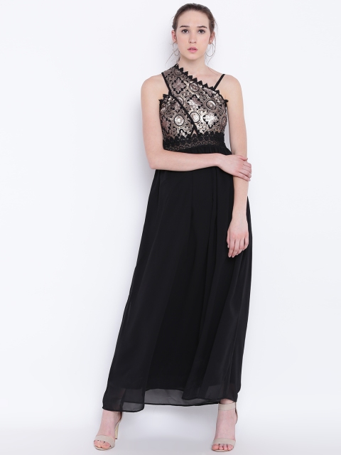 Madame Women Black Embellished Maxi Empire-Line Dress