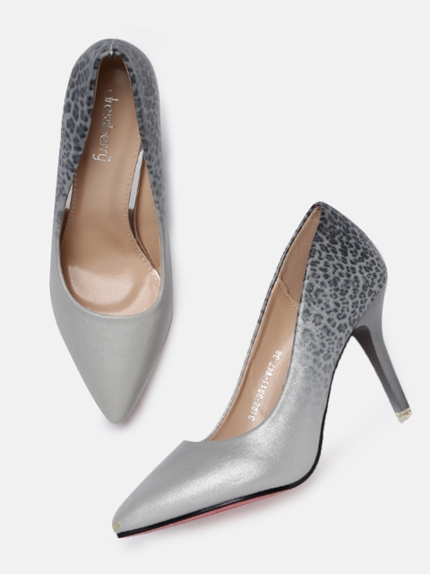 DressBerry Women Grey Printed Pumps, Silver