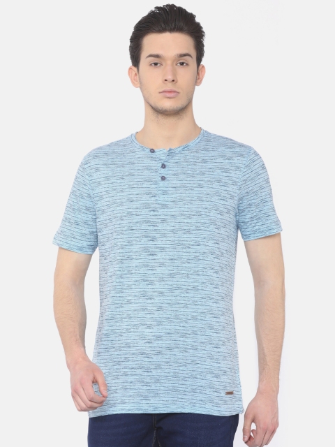Cherokee Men Blue Striped Slim Fit Henley T-shirt