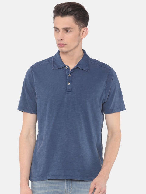 Cherokee Men Navy Solid Polo Collar T-shirt, Navy blue