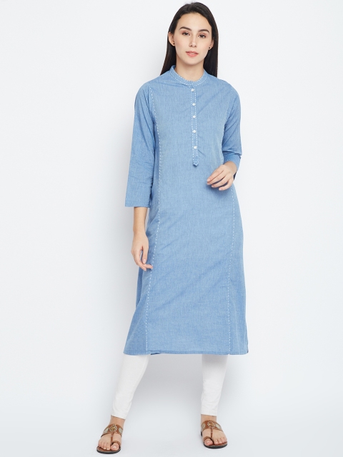 Biba Women Blue Solid A-Line Kurta
