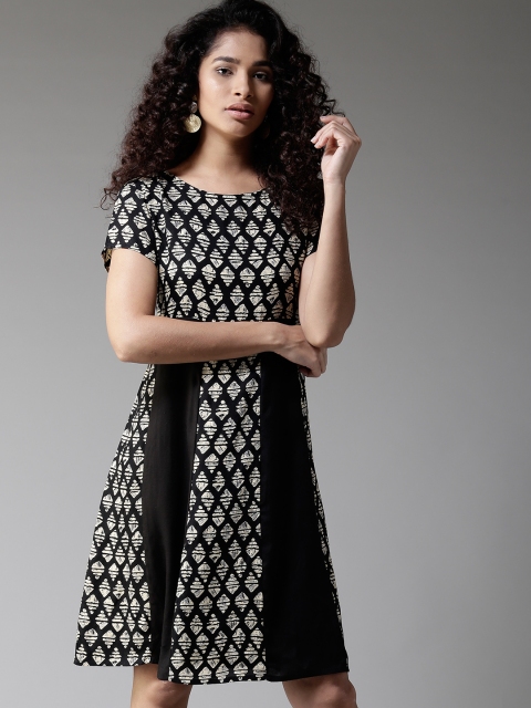 HERE&NOW Women Black Printed Empire Dress