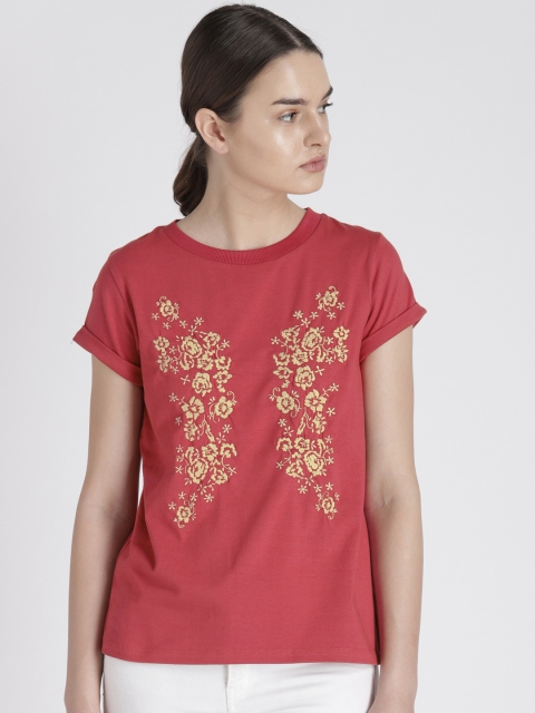 Chemistry Women Peach-Coloured Embroidered Top