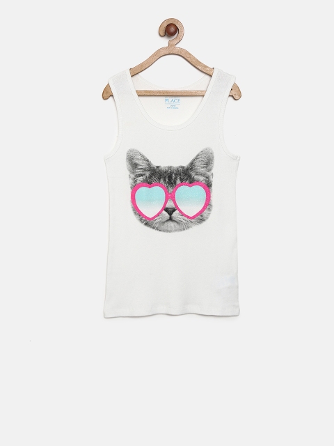 The Childrens Place Girls White Printed Tank Top