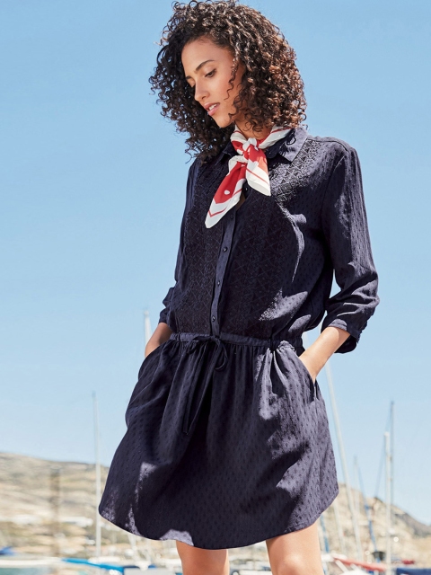 next Women Navy Blue Self Design Shirt Dress