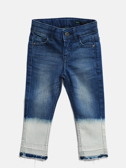 United Colors of Benetton Girls Blue Slim Fit Mid-Rise Clean Look Stretchable Jeans