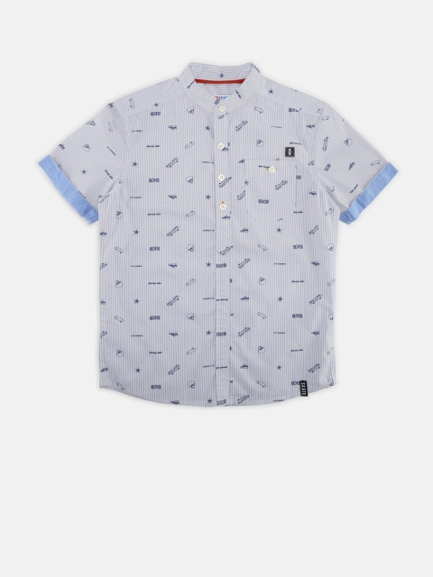 POPPERS by Pantaloons Boys Off-White & Grey Regular Fit Striped Casual Shirt