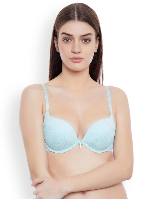 Clovia Padded Underwired Push-Up Plunge Bra, Blue