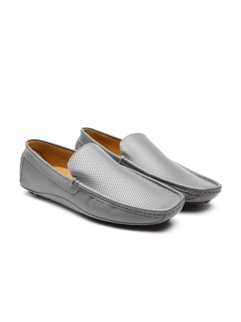 United Colors of Benetton Men Grey Textured Genuine Leather Driving Shoes