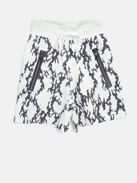 Octave Boys White & Navy Blue Printed Regular Fit Shorts