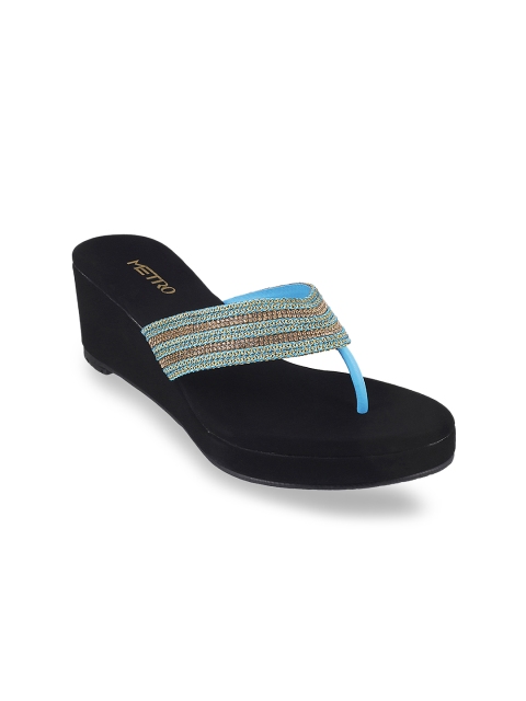 Metro Women Blue Embellished Wedges
