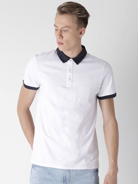 FOREVER 21 Men White Solid Polo Collar T-shirt