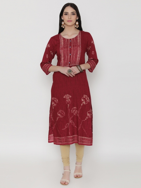 Shree Women Burgundy Printed Straight Kurta