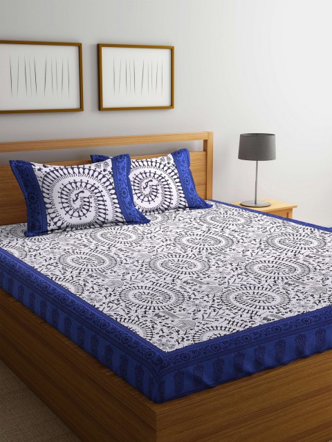 Rajasthan Decor White & Blue Abstract Flat 144 TC Cotton 1 King Bedsheet with 2 Pillow Covers
Rajasthan Decor White & Blue Abstract Flat 144 TC Cotton 1 King Bedsheet with 2 Pillow Covers