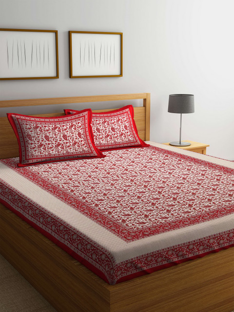 Rajasthan Decor Beige & Red Abstract Flat 144 TC Cotton 1 King Bedsheet with 2 Pillow Covers
Rajasthan Decor Beige & Red Abstract Flat 144 TC Cotton 1 King Bedsheet with 2 Pillow Covers