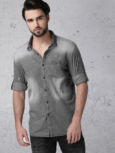 Ecko Unltd Men Grey Slim Fit Faded Casual Shirt 
Ecko Unltd Men Grey Slim Fit Faded Casual Shirt