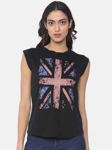 Pepe Jeans Women Black Printed T-shirt