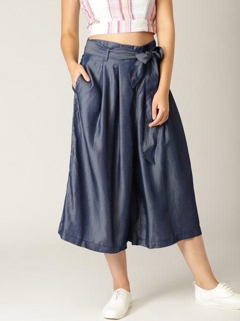 United Colors of Benetton Women Blue Regular Fit Chambray Culottes