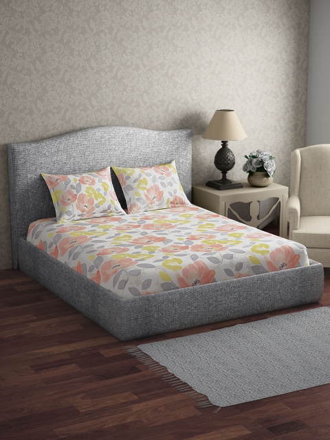 CORE Designed by SPACES Off-White & Peach-Coloured Floral Fitted 104 TC Cotton 1 Queen Bedsheet with 2 Pillow Covers
CORE Designed by SPACES Off-White & Peach-Coloured Floral Fitted 104 TC Cotton 1 Queen Bedsheet with 2 Pillow Covers