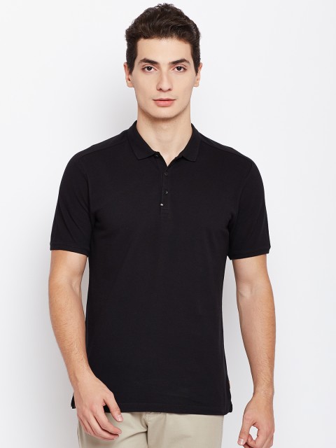 Blackberrys Men Black Solid Polo Collar Pure Cotton T-shirt