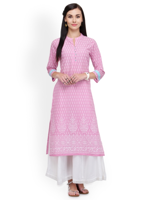 Varanga Women Pink & White Printed Kurta with Palazzos