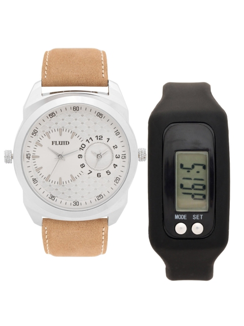 FLUID Men Watch Gift Set, Silver