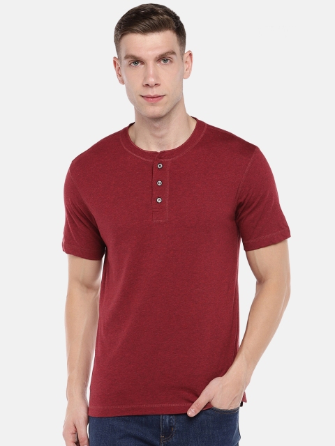 Jockey Men Maroon Solid Henley Neck T-shirt