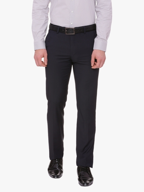 Van Heusen Men Navy Blue Slim Fit Solid Formal Trousers