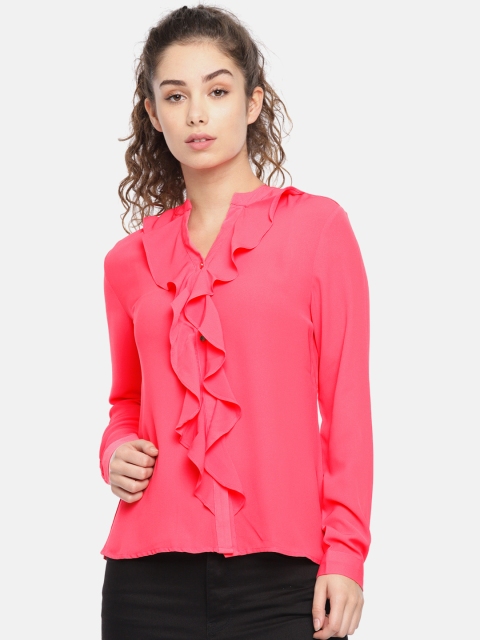 Allen Solly Women Coral Pink Solid Shirt-Style Top