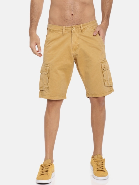 HERE&NOW Men Khaki Solid Cargo Shorts