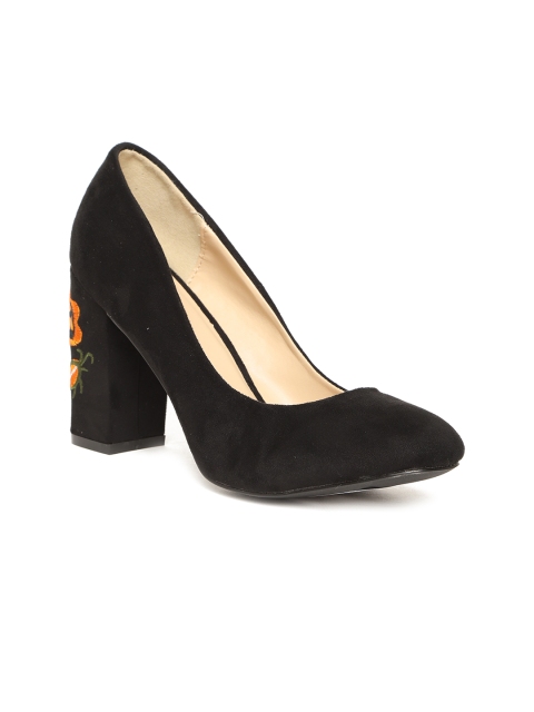 Jove Women Black EmbroideredPumps