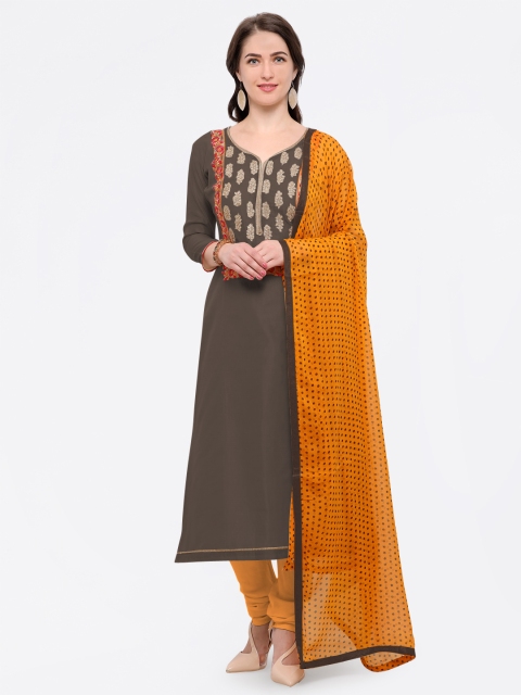 Saree mall Olive Green & Brown Cotton Blend Unstitched Dress Material