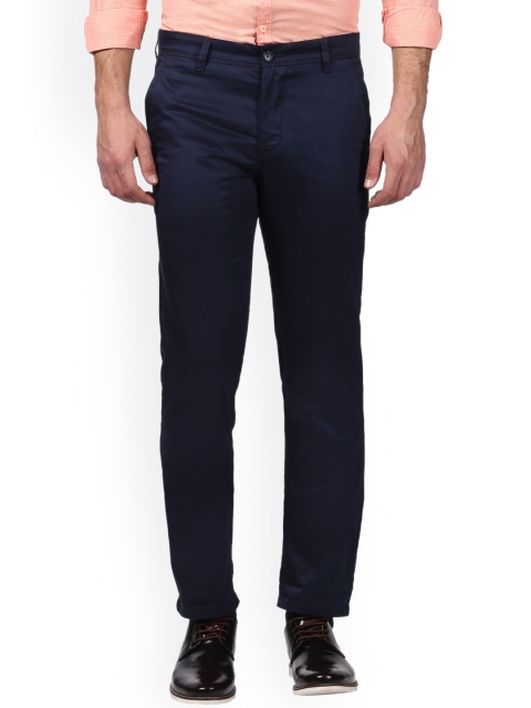 Parx Men Navy Blue Slim Fit Solid Regular Trousers