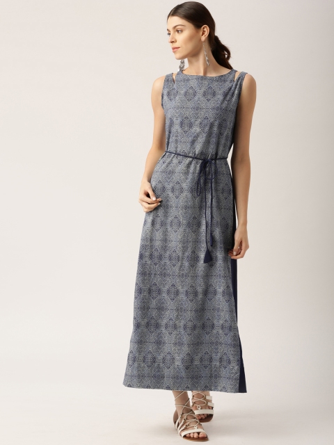 Jaipur Kurti Women Blue Self Design Maxi Dress