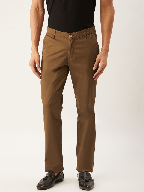 John Players Men Brown Slim Fit Solid Regular Trousers