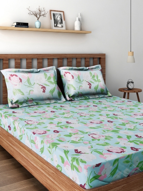 SPACES Blue & Green Floral Flat 180 TC Cotton 1 Queen Bedsheet with 2 Pillow Covers
SPACES Blue & Green Floral Flat 180 TC Cotton 1 Queen Bedsheet with 2 Pillow Covers