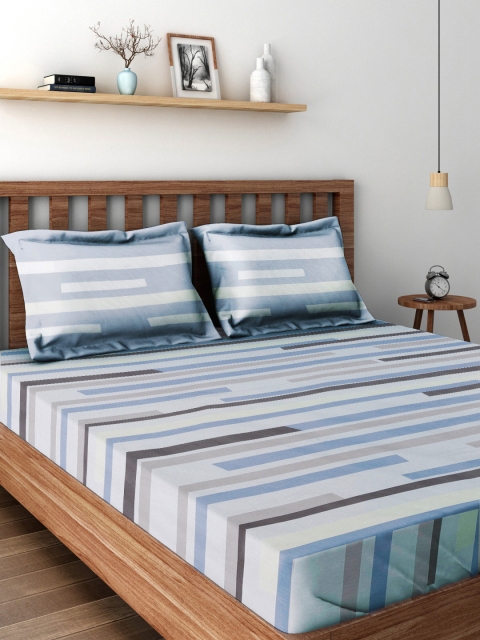 SPACES Blue & Off-White Striped Flat 180 TC Cotton 1 Queen Bedsheet with 2 Pillow Covers
SPACES Blue & Off-White Striped Flat 180 TC Cotton 1 Queen Bedsheet with 2 Pillow Covers