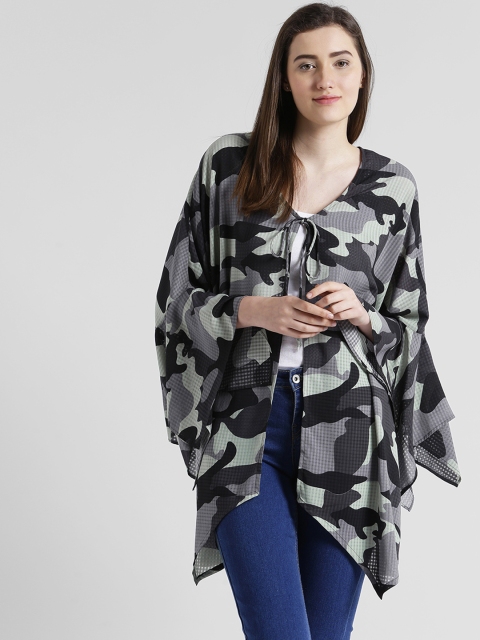 Texco Grey & Black Printed Tie-Up Shrug