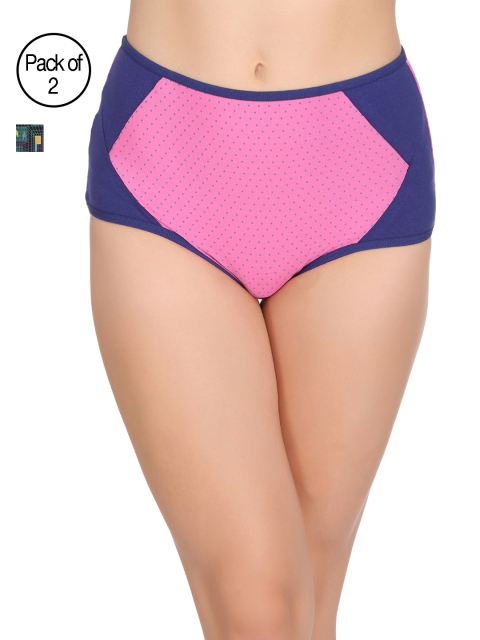 Clovia Pack of 2 High Waist Printed Hipster Briefs COMPNC185, Pink