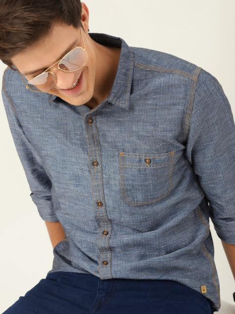 United Colors of Benetton Men Blue Slim Fit Striped Casual Shirt