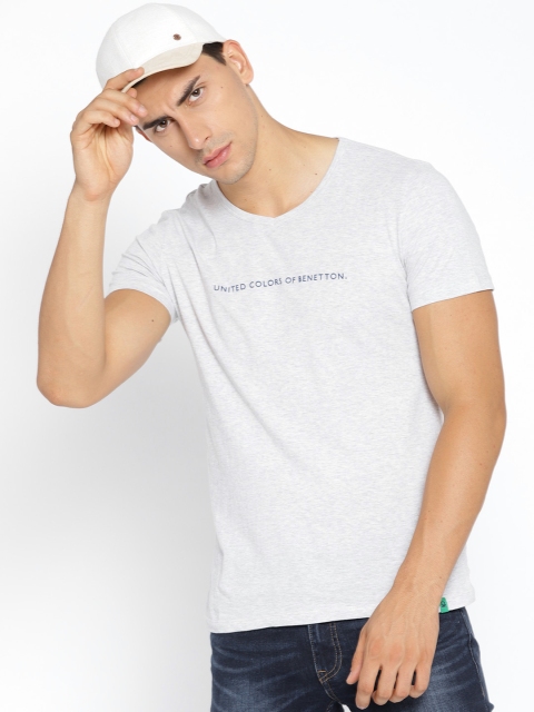 United Colors of Benetton Men Grey Melange Solid Round Neck T-shirt