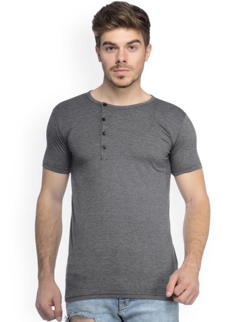 Tinted Men Grey Solid Henley Neck T-shirt