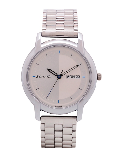Sonata Men Pink & Silver-Toned Analogue Watch
