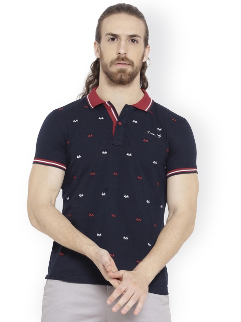 Duke Men Blue Printed Polo Collar T-shirt
